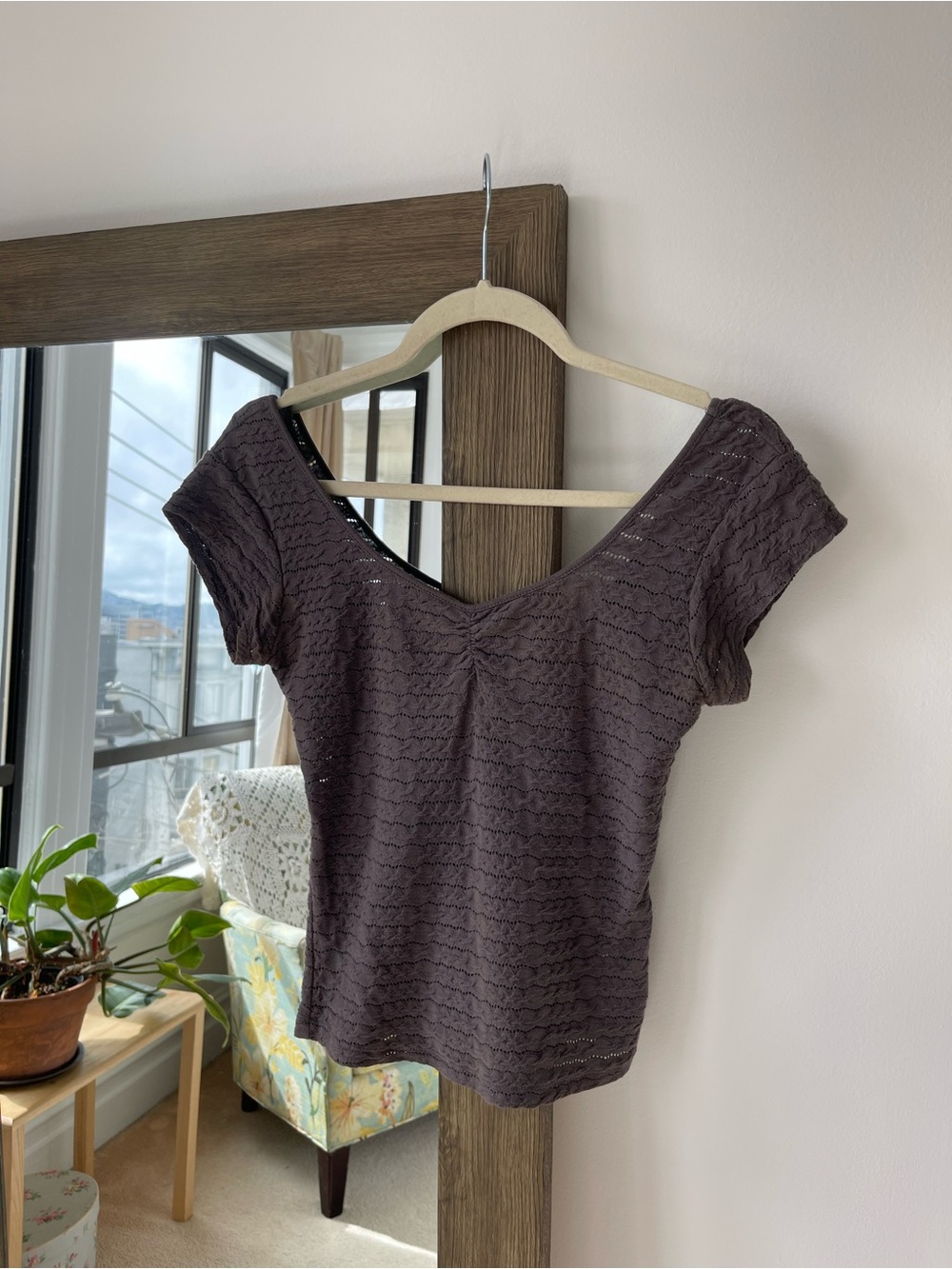V-Neck Open Back Short Sleeve Eyelet Top